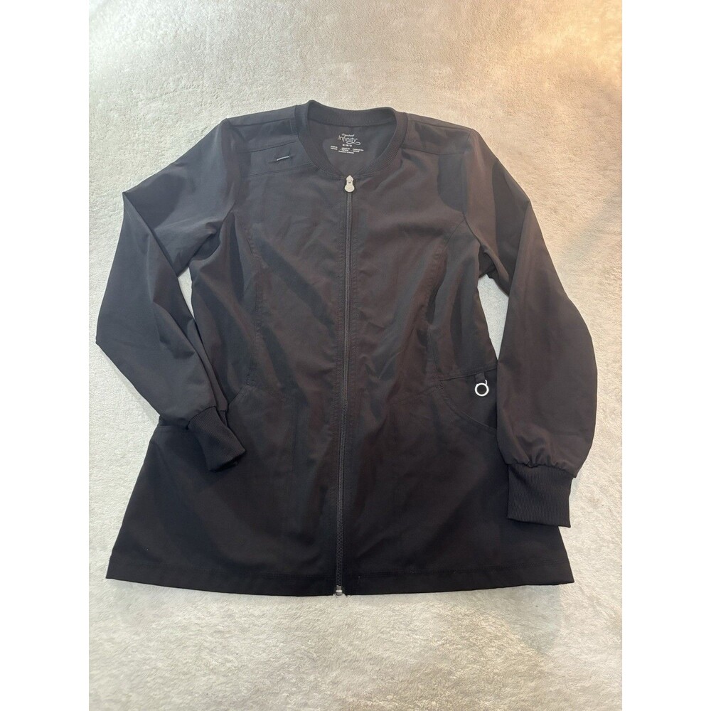 Cherokee Black Zip Scrub Top Jacket Medium CK370A Infinity Collection Stretch